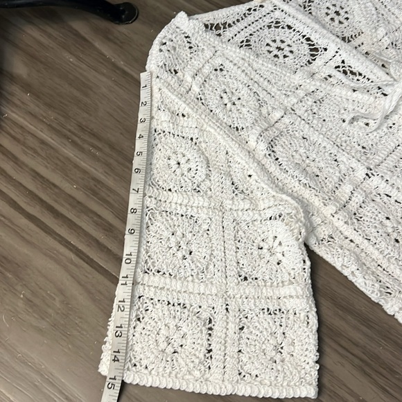 SOLITAIRE WHITE CROCHET GRANNY SQUARE OPEN KNIT CARDIGAN/KIMONO/DUSTER (M) - Picture 12 of 13